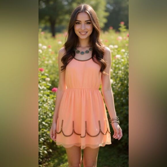 Buttons Light Orange With Beaded Detail Dress Size Small - Picture 1 of 6